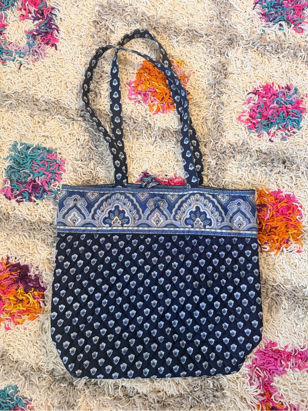 Vera Bradley Navy and Light Blue Quilted Cotton Tote